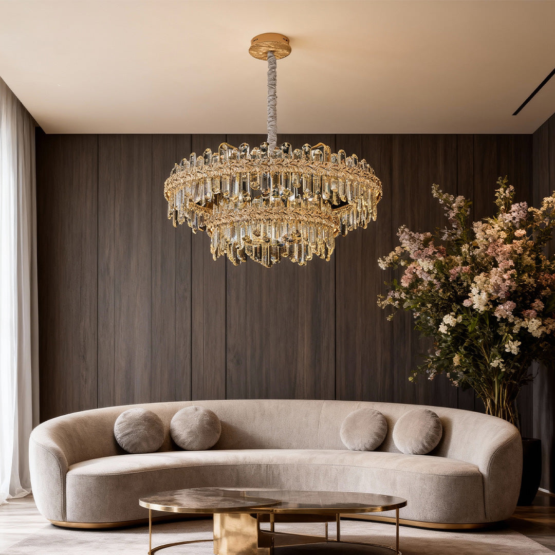 Lumière Cascade Crystal Chandelier in Champagne Gold