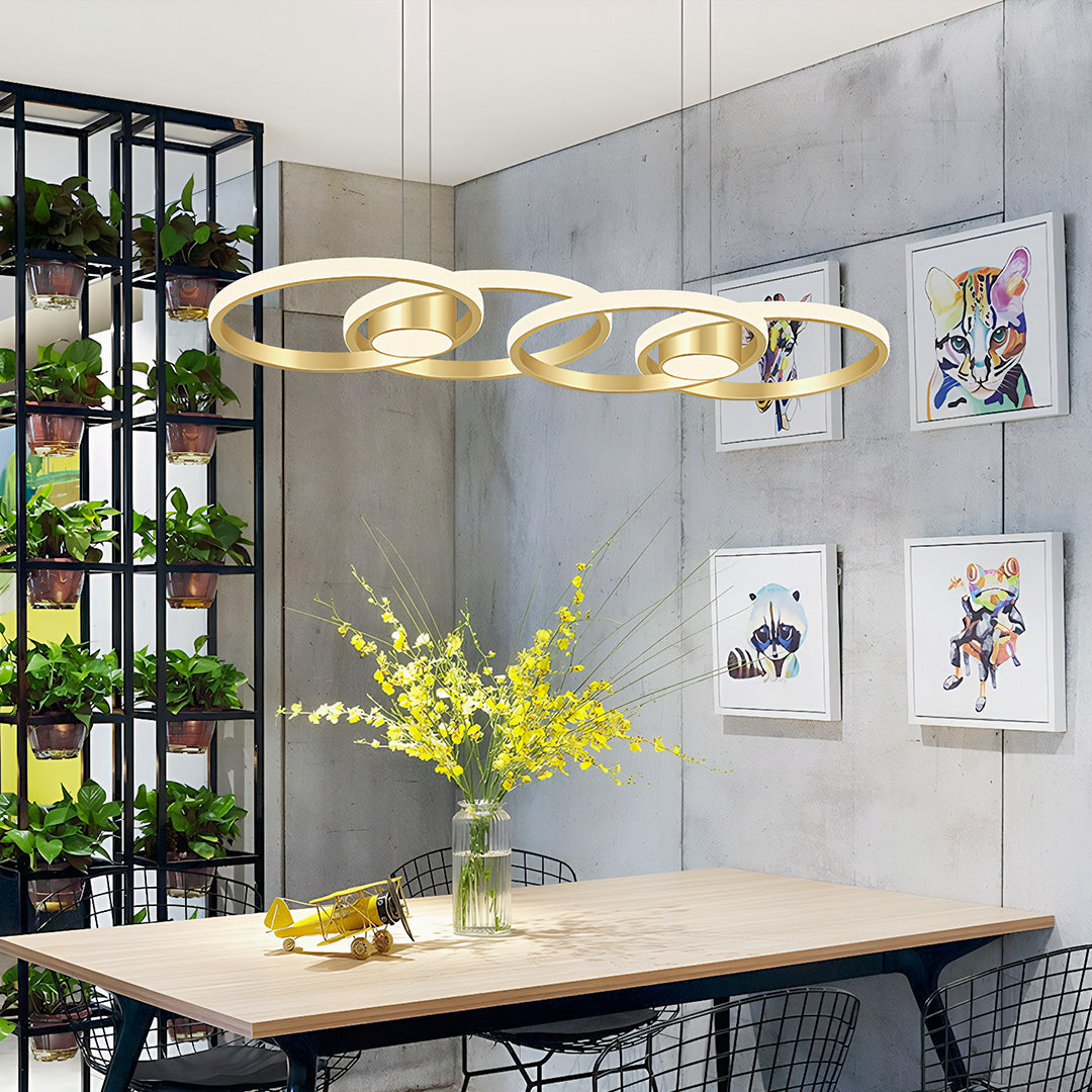 Nordic Gold Linear LED Chandelier with Adjustable Hanging Height