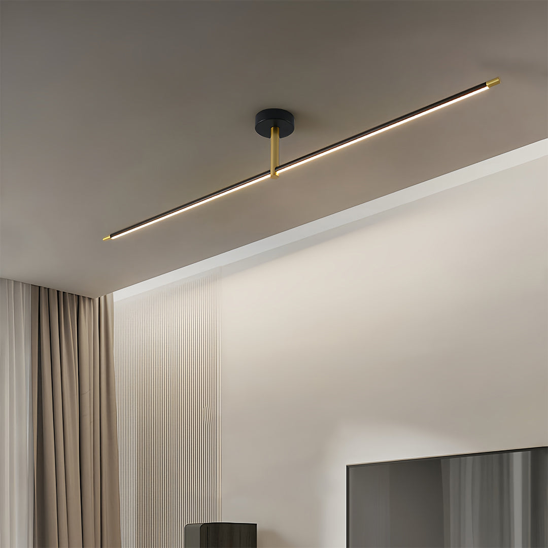 Linear LED Semi Flush Mount Ceiling Light in Black and Brass