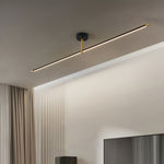 Linear LED Semi Flush Mount Ceiling Light in Black and Brass