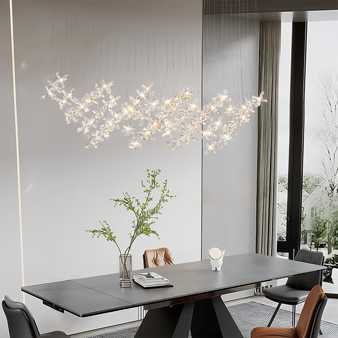 Italian Rock Crystal Chandelier with Flower-Shaped Crystal Shades