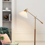 Swing Arm Floor Lamp with Pleated Shade and Solid Ash Wood Base