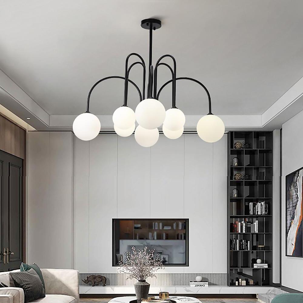 Sputnik Multi Light White Ball Glass Shade Pendant Lights Gold Black Curved Linear Chandelier
