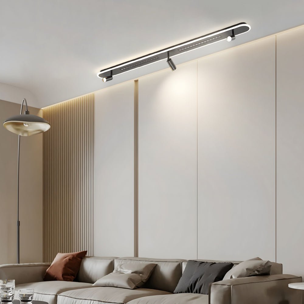 Linear LED Ceiling Light with Adjustable Spotlights, 3-Step Dimming