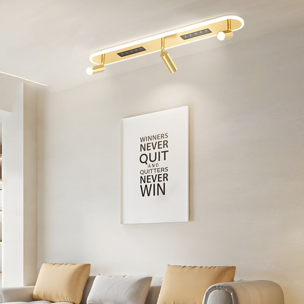 Linear LED Ceiling Light with Adjustable Spotlights, 3-Step Dimming
