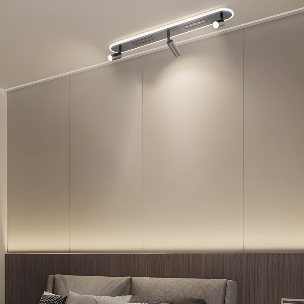 Linear LED Ceiling Light with Adjustable Spotlights, 3-Step Dimming