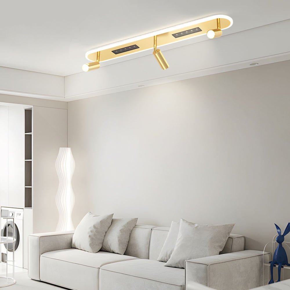 Linear LED Ceiling Light with Adjustable Spotlights, 3-Step Dimming