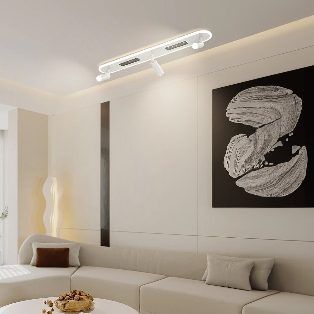 Linear LED Ceiling Light with Adjustable Spotlights, 3-Step Dimming