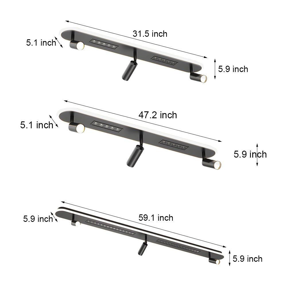 Linear LED Ceiling Light with Adjustable Spotlights, 3-Step Dimming