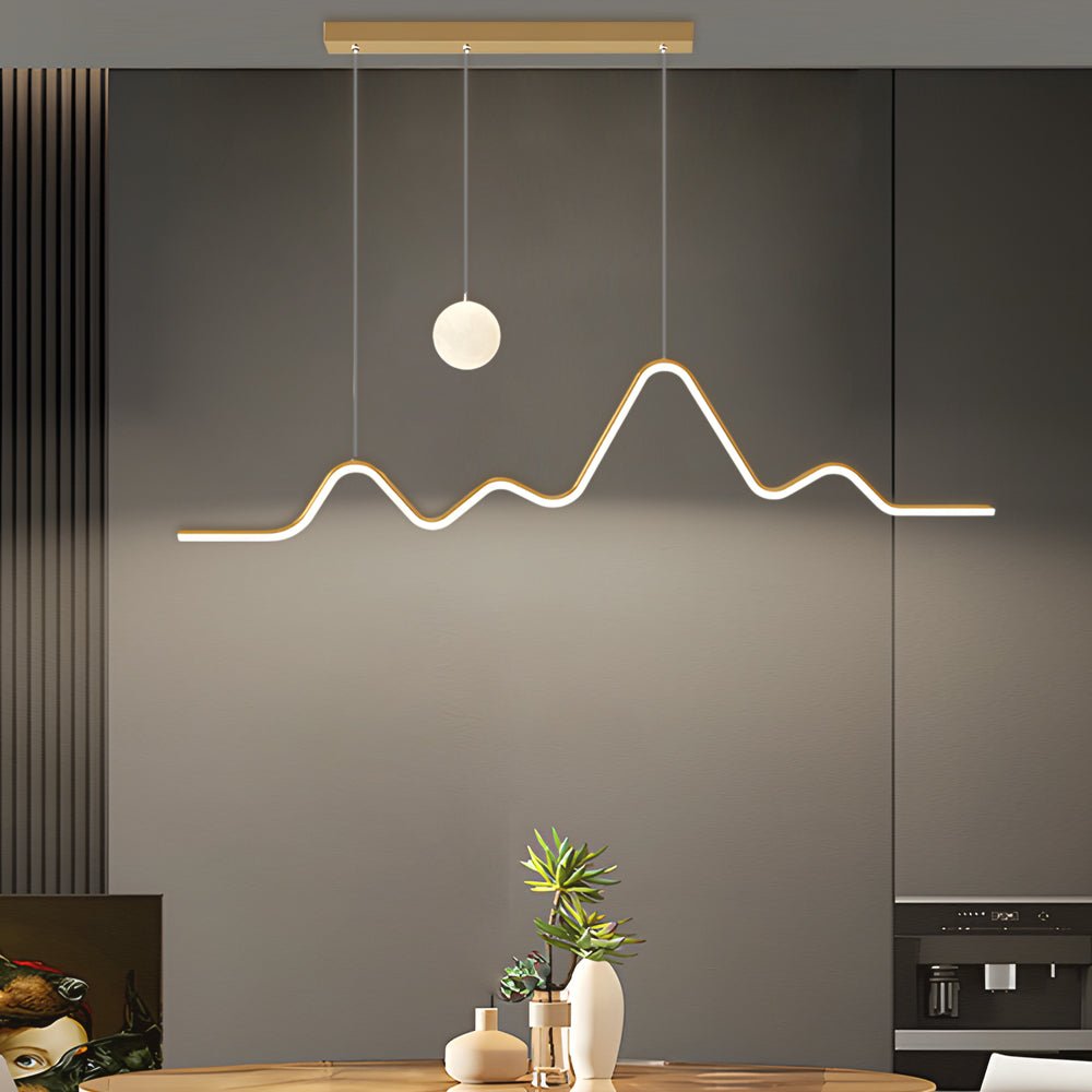 Waves Mountain Moon LED Pendant Light – Modern Linear Chandelier for Dining Rooms