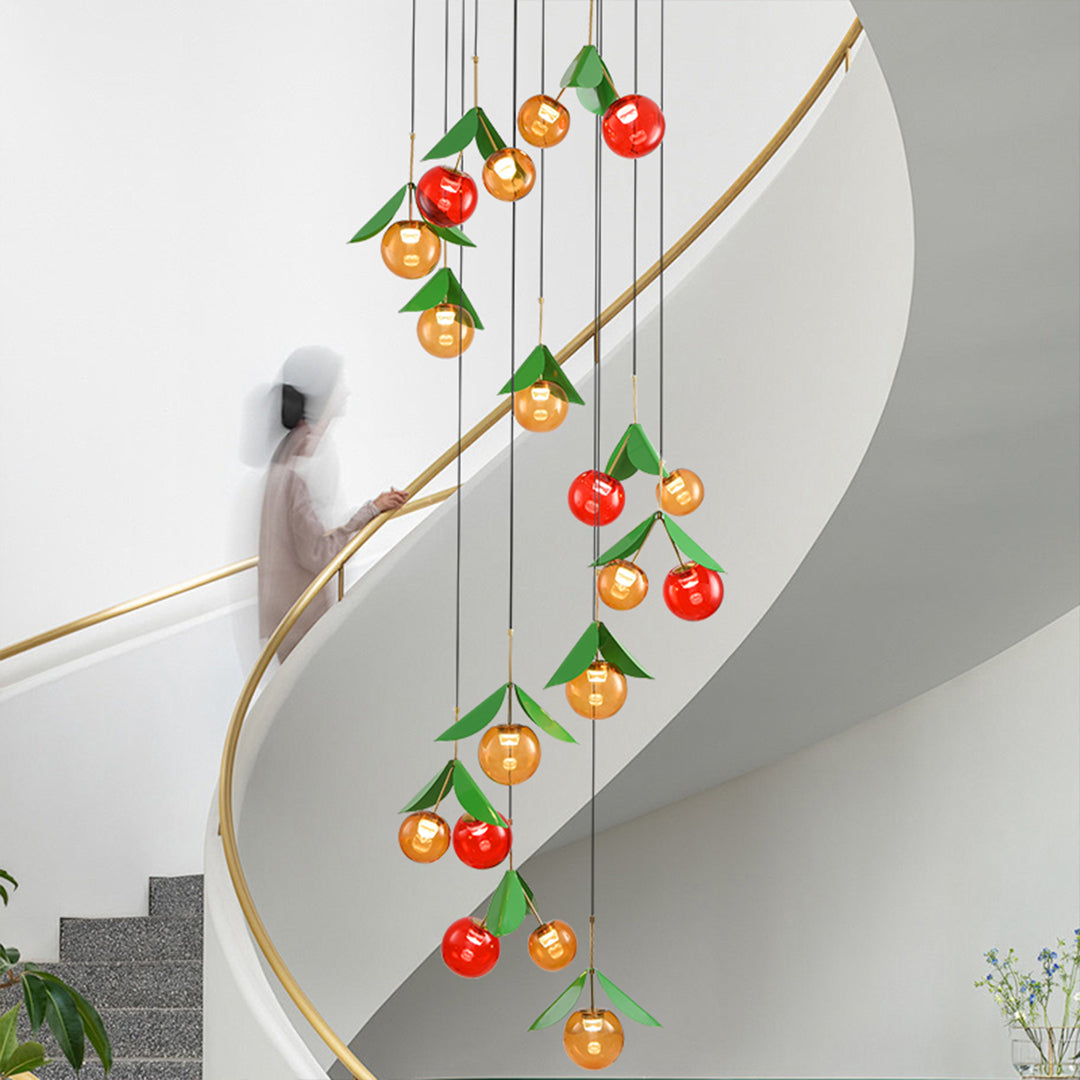 Aurelia LED Glass Cherry Chandelier — Nordic Designer Pendant for Staircases & Living Spaces