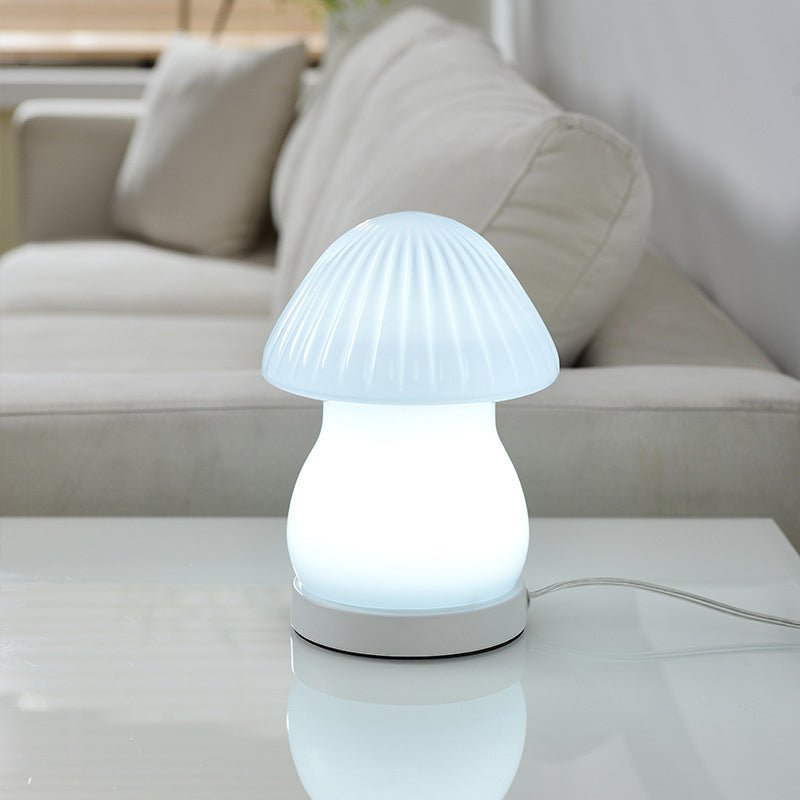 Mushroom LED Table Lamp with Glass Shade and Iron Base