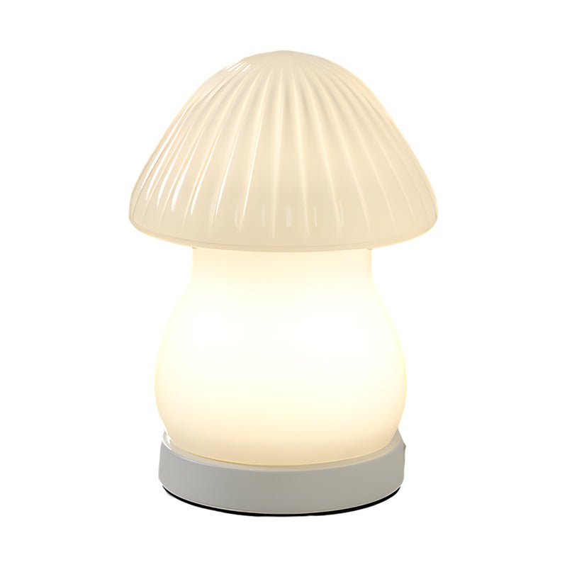 Mushroom LED Table Lamp with Glass Shade and Iron Base