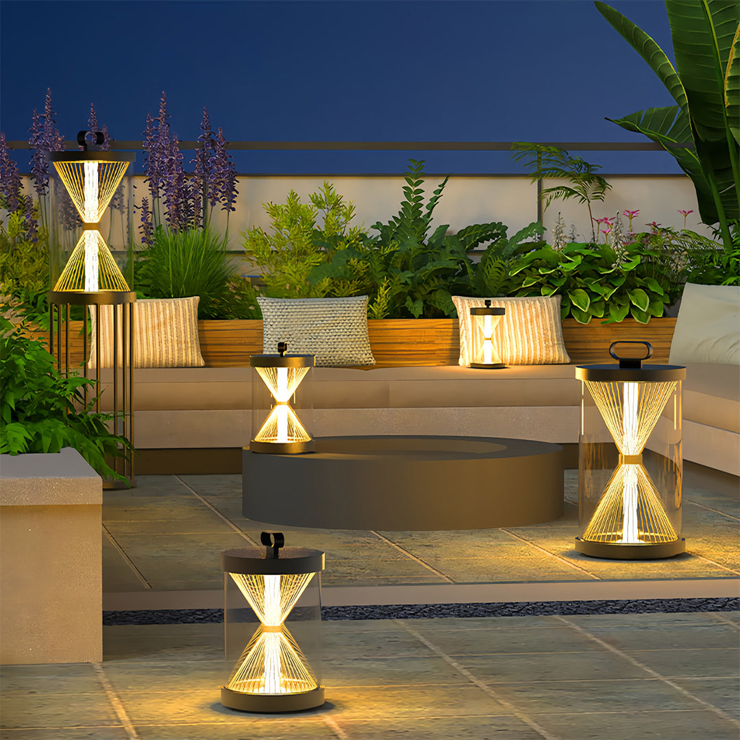 Black Hourglass Outdoor Lantern with Stainless Steel Frame