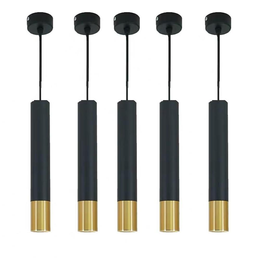 Elongated Cylinder Black And Gold Metal Shade Led Modern Pendant Light Island Hanging Lights