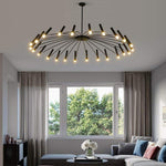 Ligmodern 24 Light Streamlined Round Chandelier 24 Led Bulbs 63 Dia Adjustable Height Black Finish