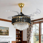 Luxury Black Ceiling Fan with Crystal Light and Transparent Blades