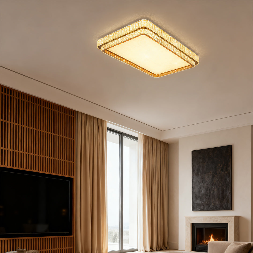 Lumina Crystal Flush Mount Ceiling Light – Full Spectrum LED, Chrome & Stainless Steel