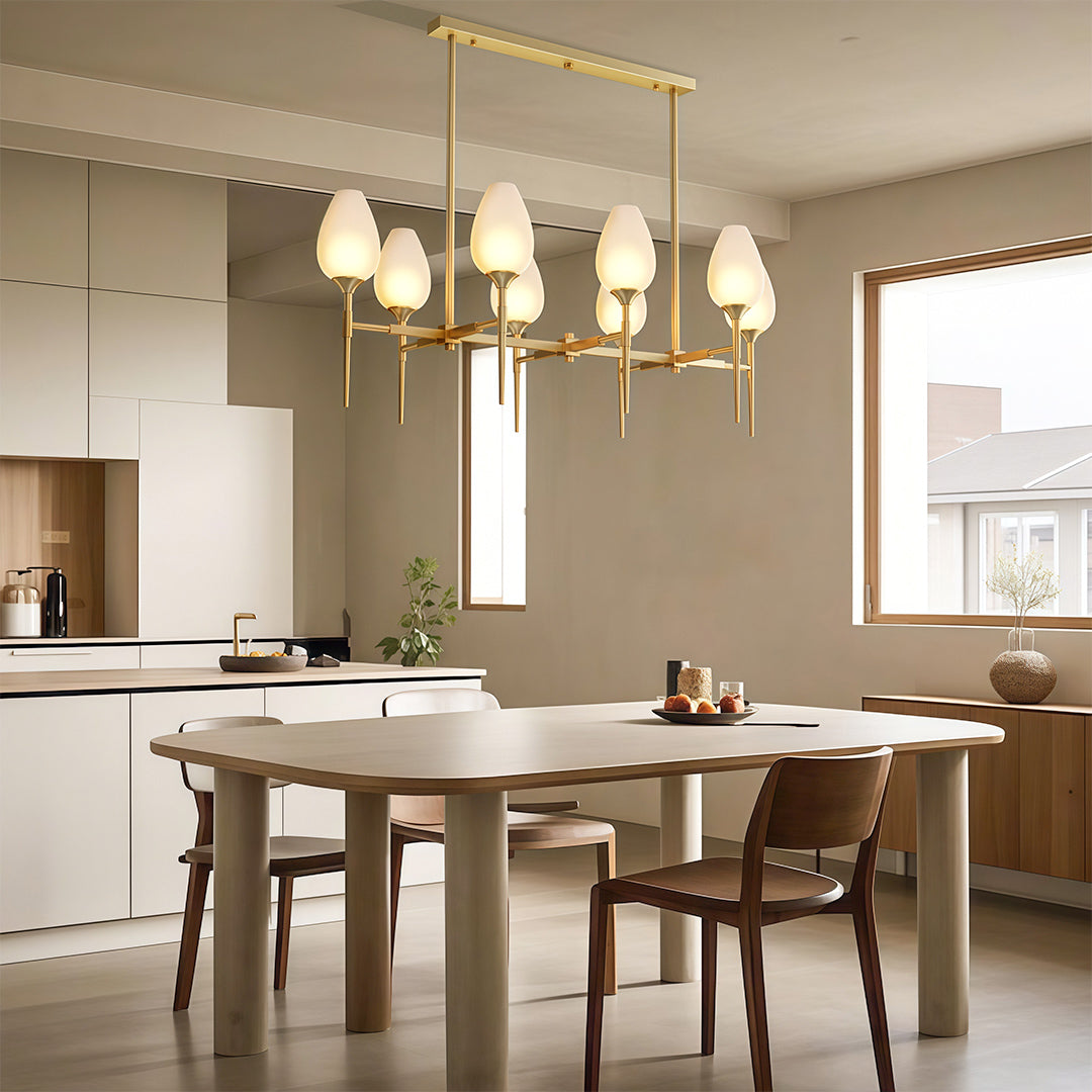 Lumina Brass Glass Chandelier – Modern Minimalist Ceiling Light