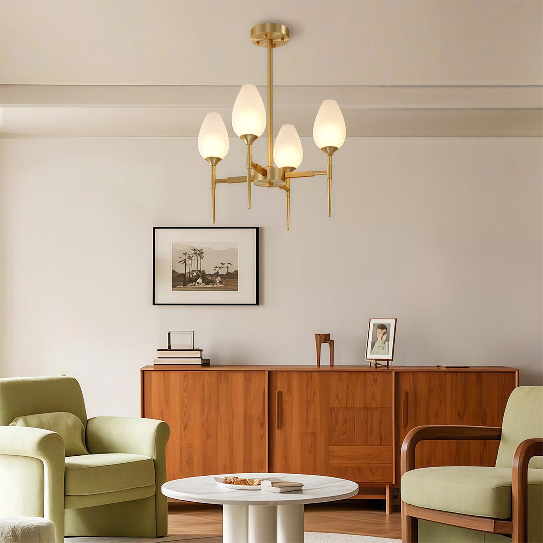 Lumina Brass Glass Chandelier – Modern Minimalist Ceiling Light