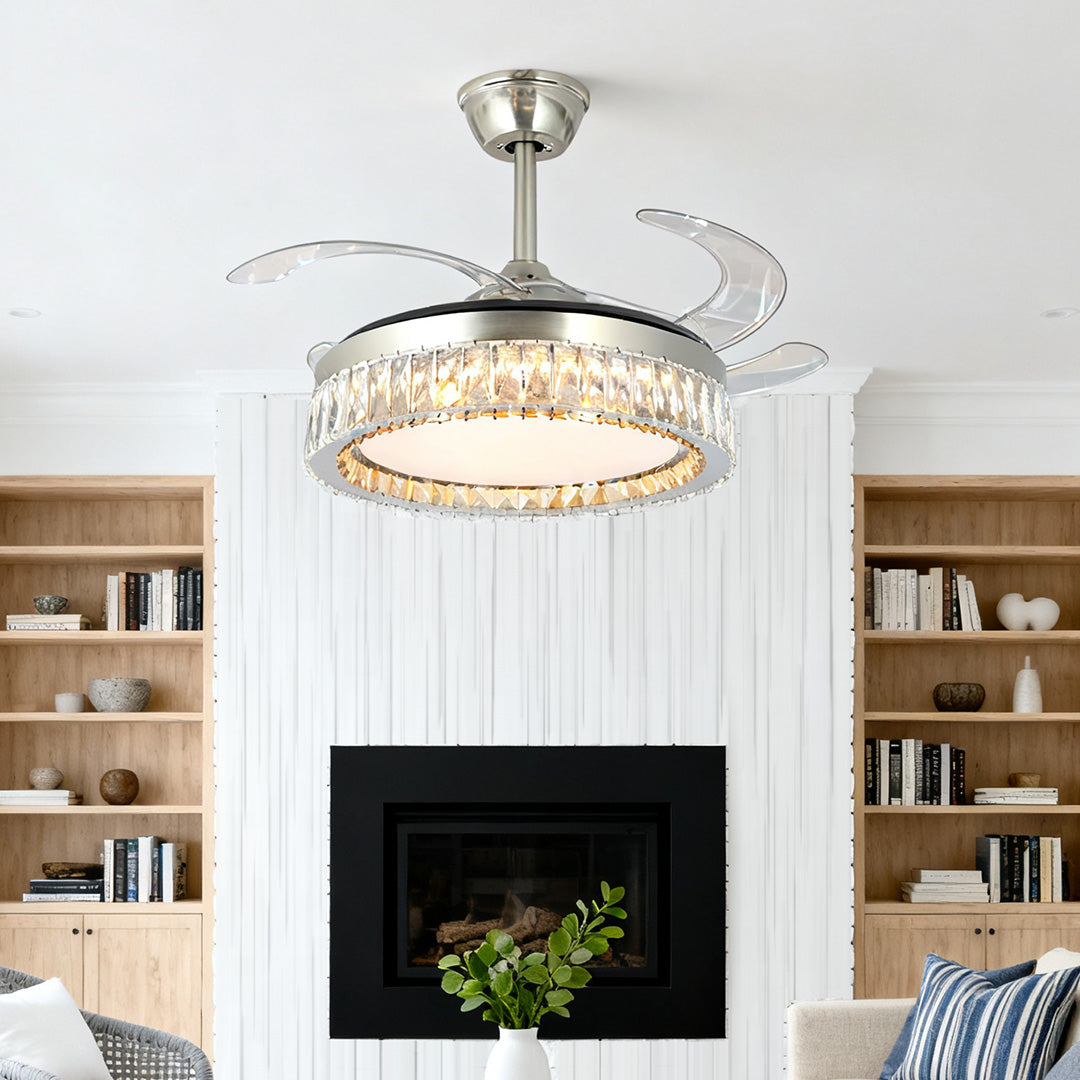 Lumière Crystal Ceiling Fan with Dimmable LED Light in Nickel