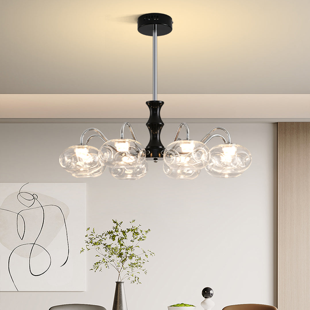 Art Glass LED Chandelier with Wrought Iron Frame, 8 or 12 Lights