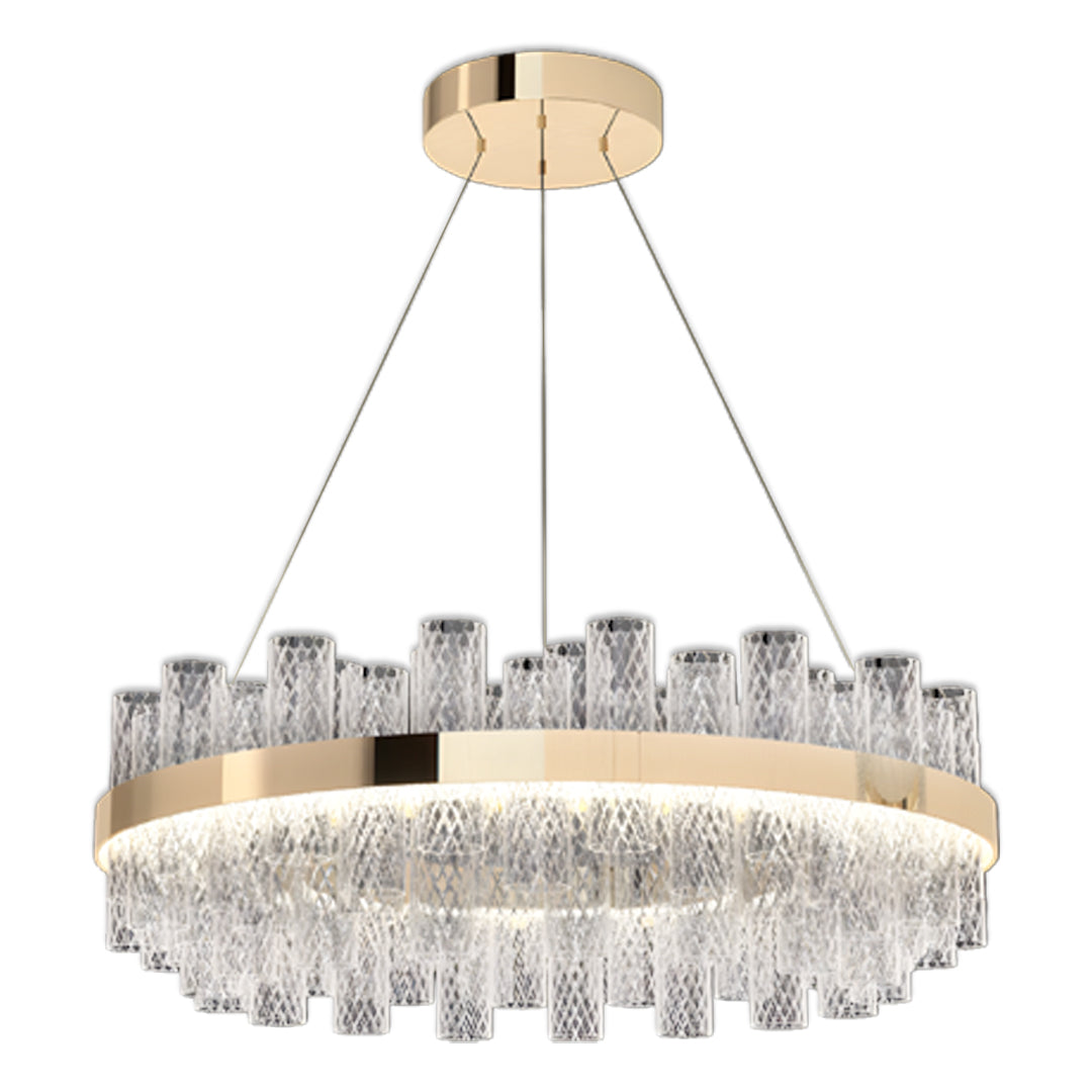 Crackled Glass LED Chandelier with Gold Stainless Steel Frame