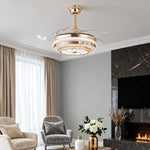 Lumina Gold Crystal Ceiling Fan with Dimmable LED Light, Modern 4-Blade Design