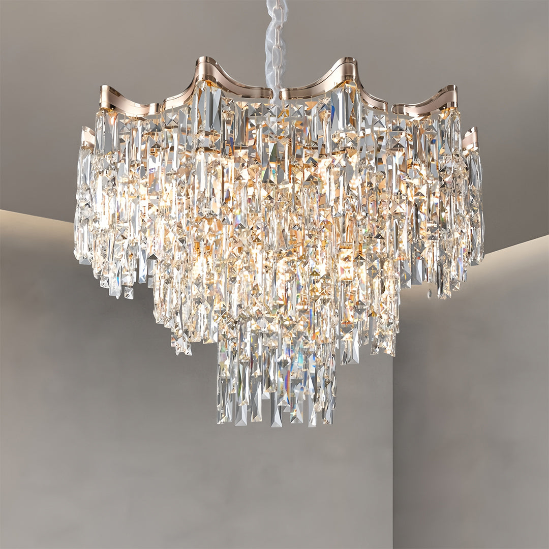 Tiered Crystal Chandelier Modern Gold Waterfall Ceiling Light
