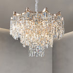 Tiered Crystal Chandelier Modern Gold Waterfall Ceiling Light