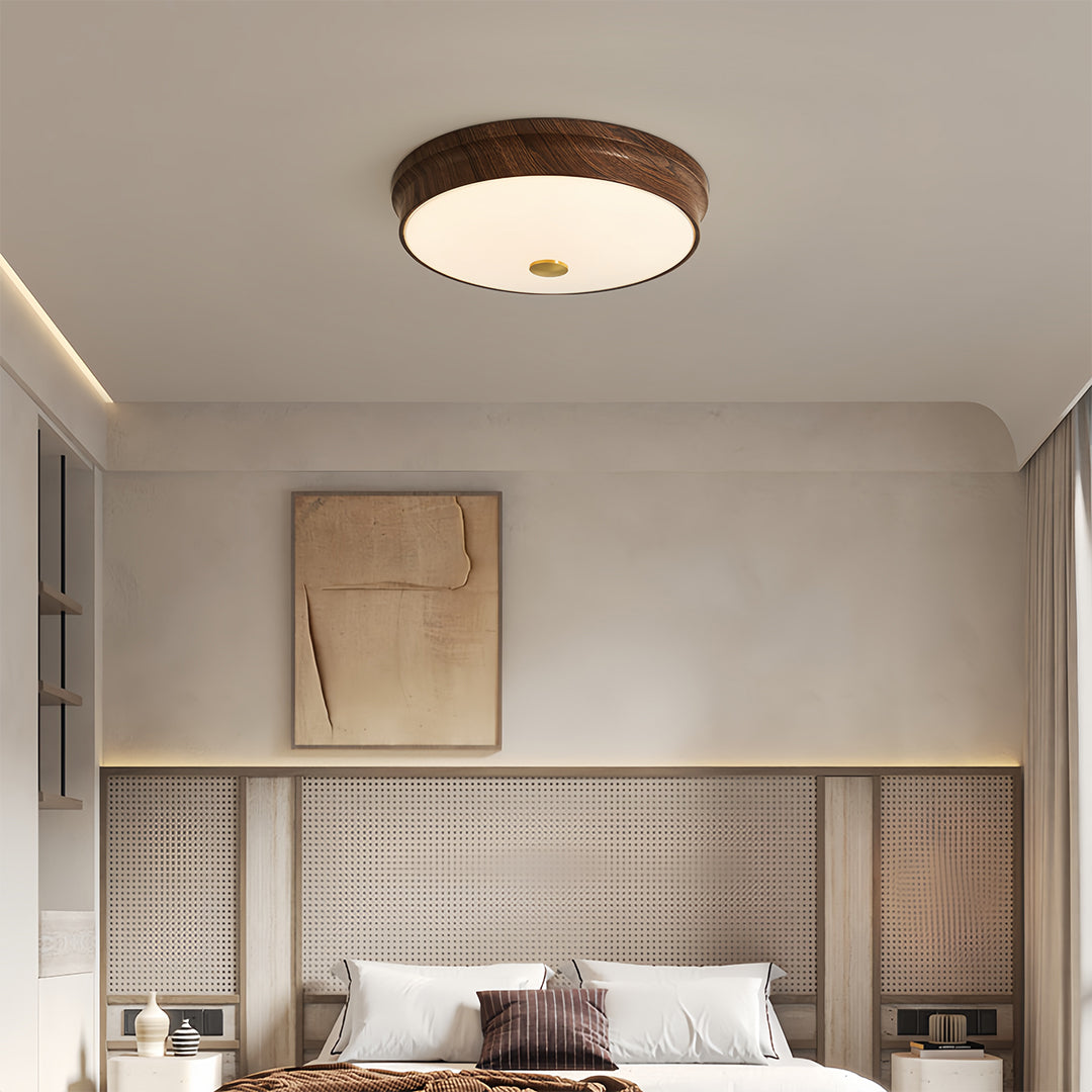 Art Deco Walnut Flush Mount Ceiling Light with Full-Spectrum LED