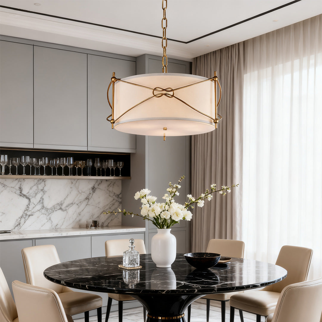 Lumina White Drum Pendant Light with Polished Gold Accents