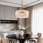 Lumina White Drum Pendant Light with Polished Gold Accents