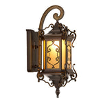 European Outdoor Wall Sconce with Gilded Aluminum Frame and Artisan Glass Shade