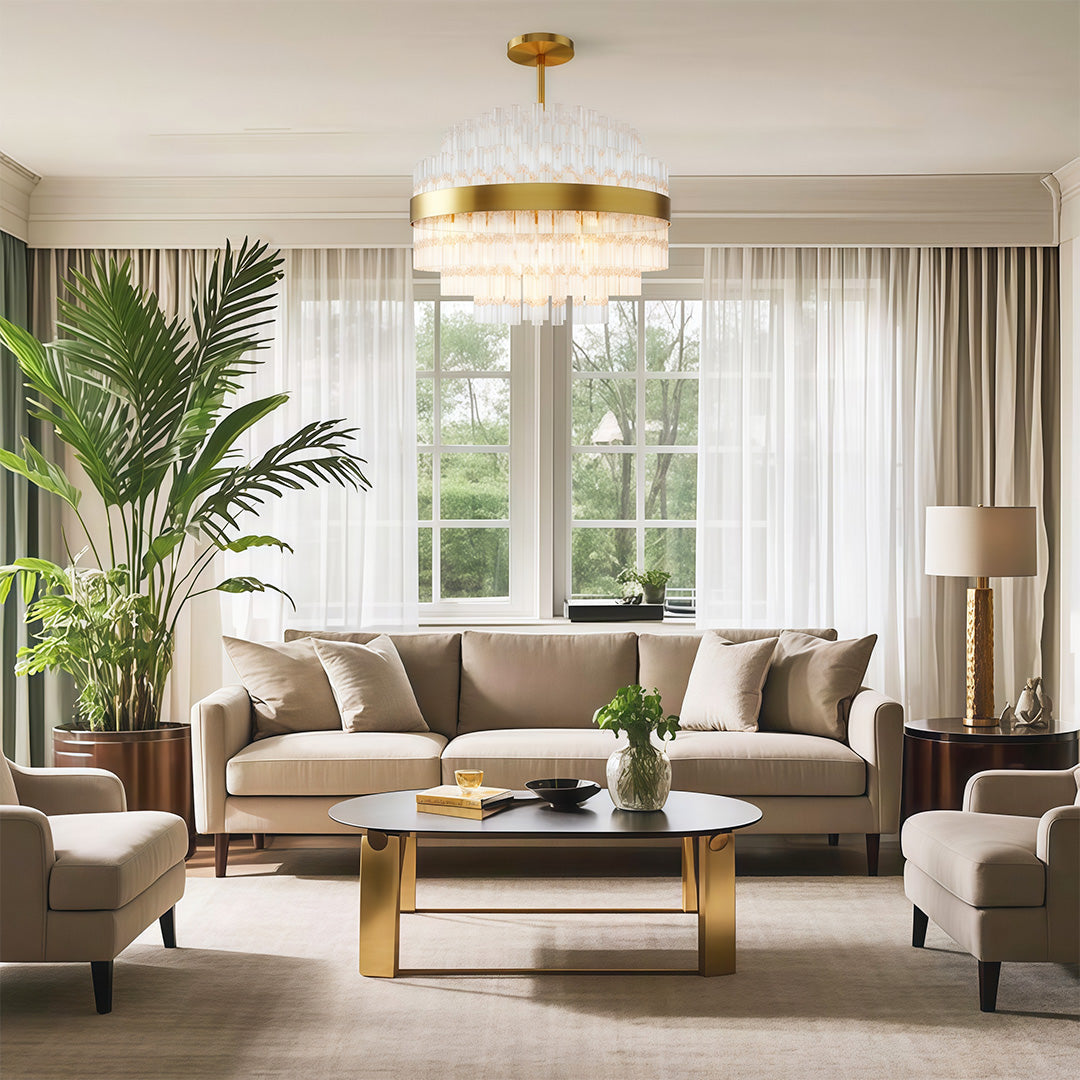 Full Copper Modern Chandelier with Clear Glass Shade for Dining Room and Living Room