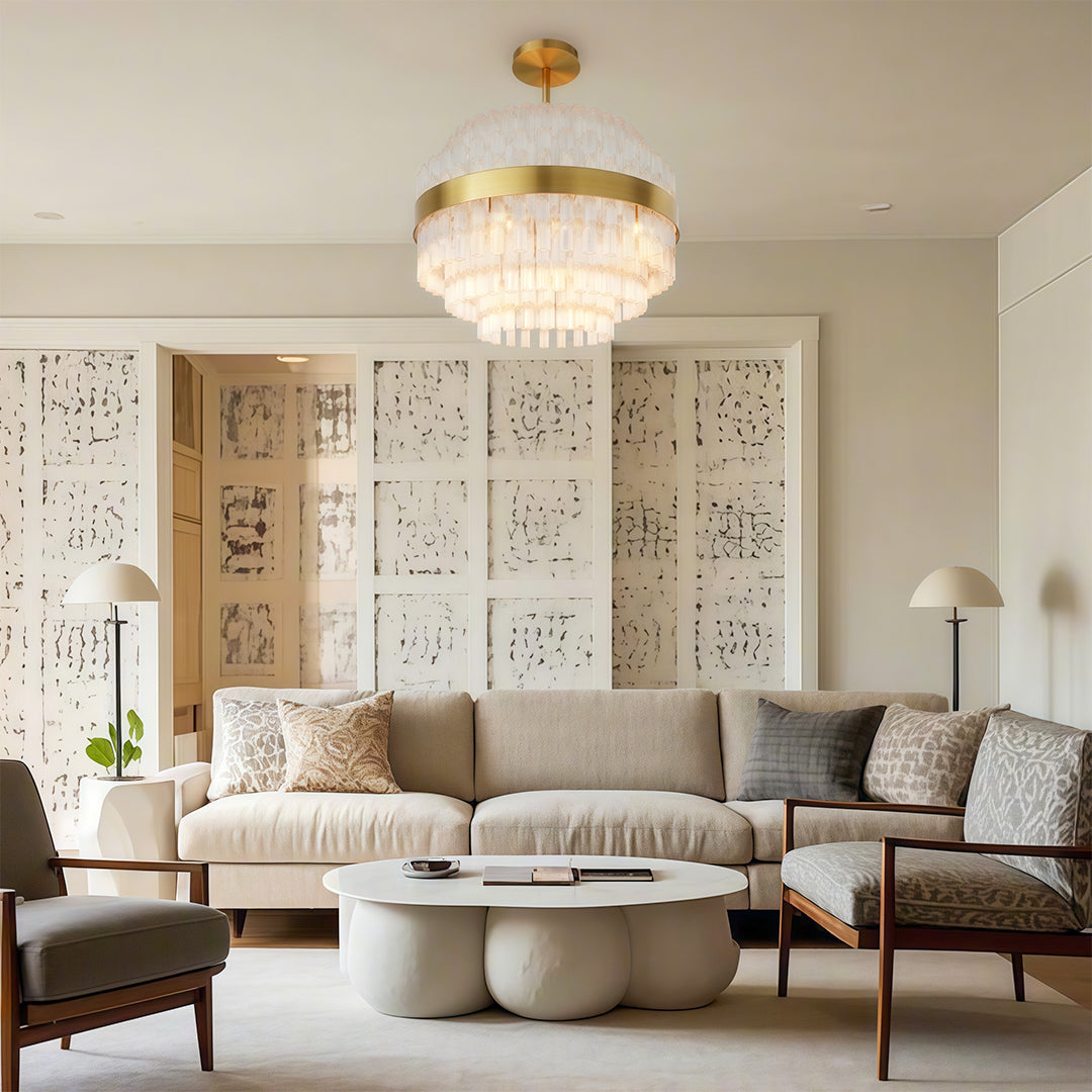 Full Copper Modern Chandelier with Clear Glass Shade for Dining Room and Living Room