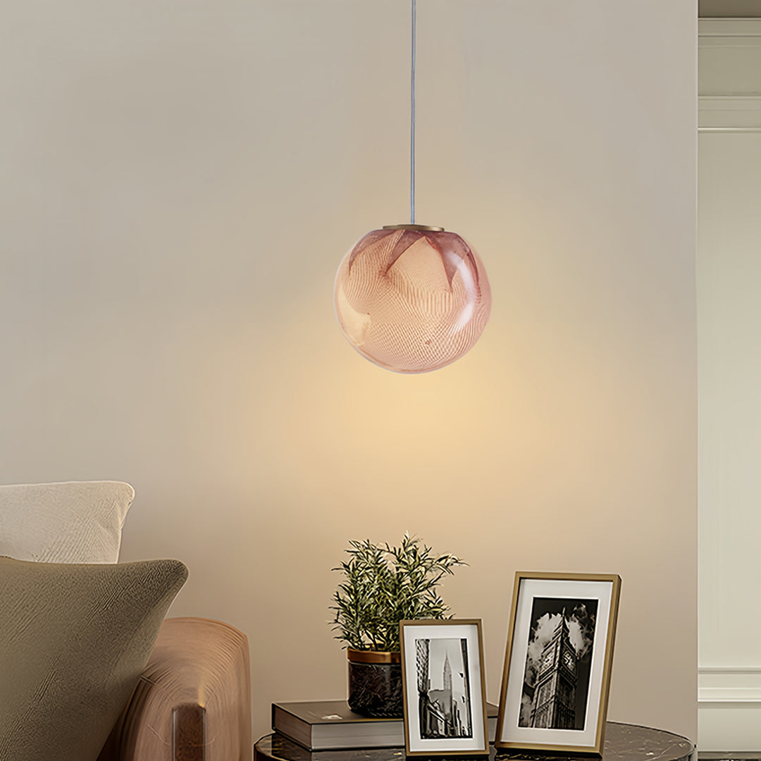 Aurelia Glass Globe Pendant Light in Purple Metal for Modern Interiors