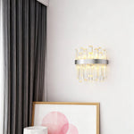 French Crystal Wall Sconce with Dual Light Heads in Copper, Nickel, or Black