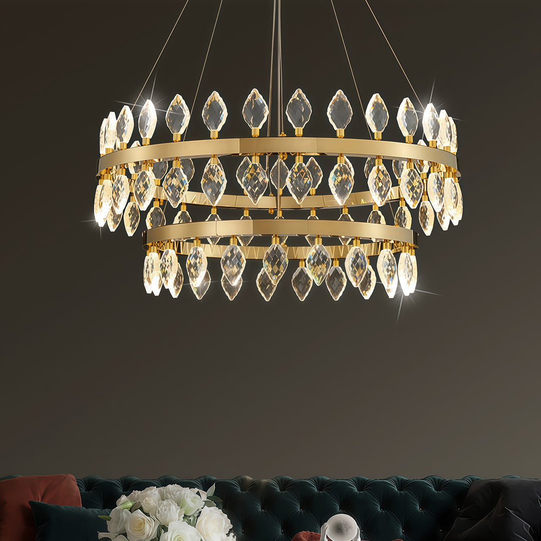 Italian Crystal Chandelier with Gold Iron Frame, Adjustable Hanging