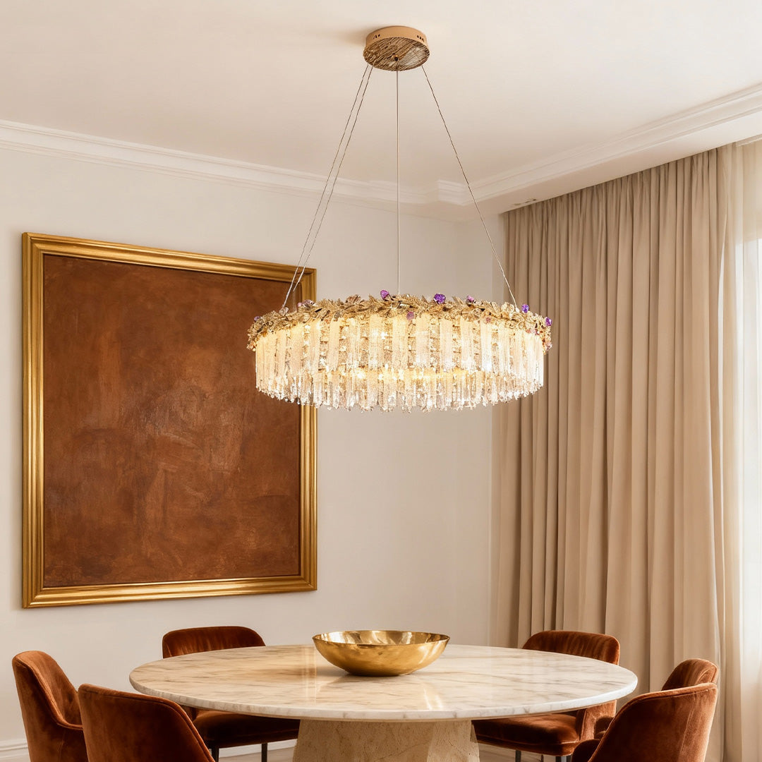 French Minimalist Crystal Chandelier in Champagne Gold Finish