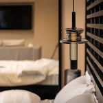 Minimalist Glass Pendant Light with Black Metal Frame