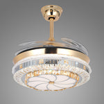 Lumina Gold Crystal Ceiling Fan with Dimmable LED Light, Modern 4-Blade Design