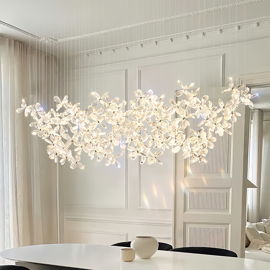 Italian Rock Crystal Chandelier with Flower-Shaped Crystal Shades