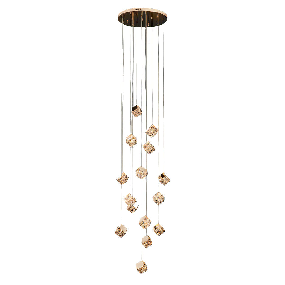 Crystal Staircase Chandelier with Gold Frame and Adjustable LED Lighting