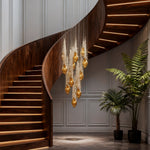 Cognac Crystal Staircase Chandelier – Modern Linear LED Pendant for Grand Interiors