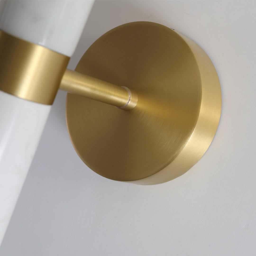 Modern Brass and Marble Wall Sconce with Opal Glass Shade