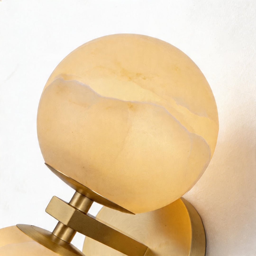 Italian Brass Up and Down Moon Wall Sconce with Marble Shade
