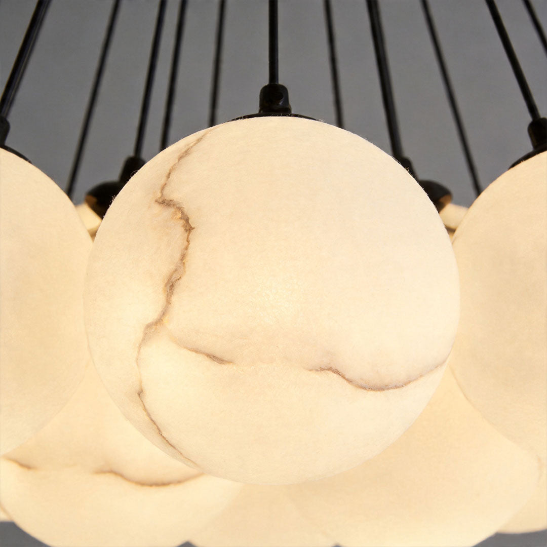 Matte Black Bubble Glass Chandelier with Warm LED Glow