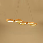 Modern Wood LED Chandelier with Four Ambient Rings for Dining and Living Spaces