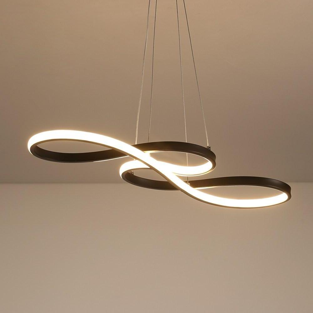 Metal Silica Pendant Hanging Light For Dining Room Led Abstract Curved Strip Chandelier